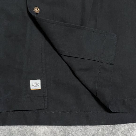 Quiksilver Floral Button Up Shirt Men's L Black Embroidered Short Sleeve Modal - Picture 9 of 17